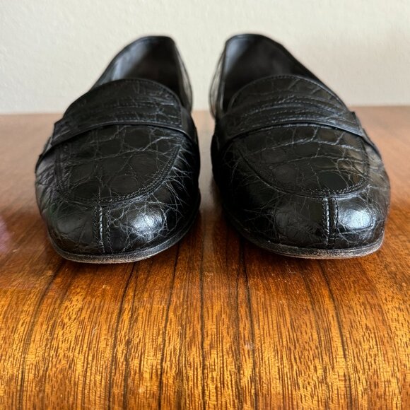 ?HP?D Ferradini Men’s Size 9M GENUINE CROCODILE Black Italian Loafer Hand Made main image 12